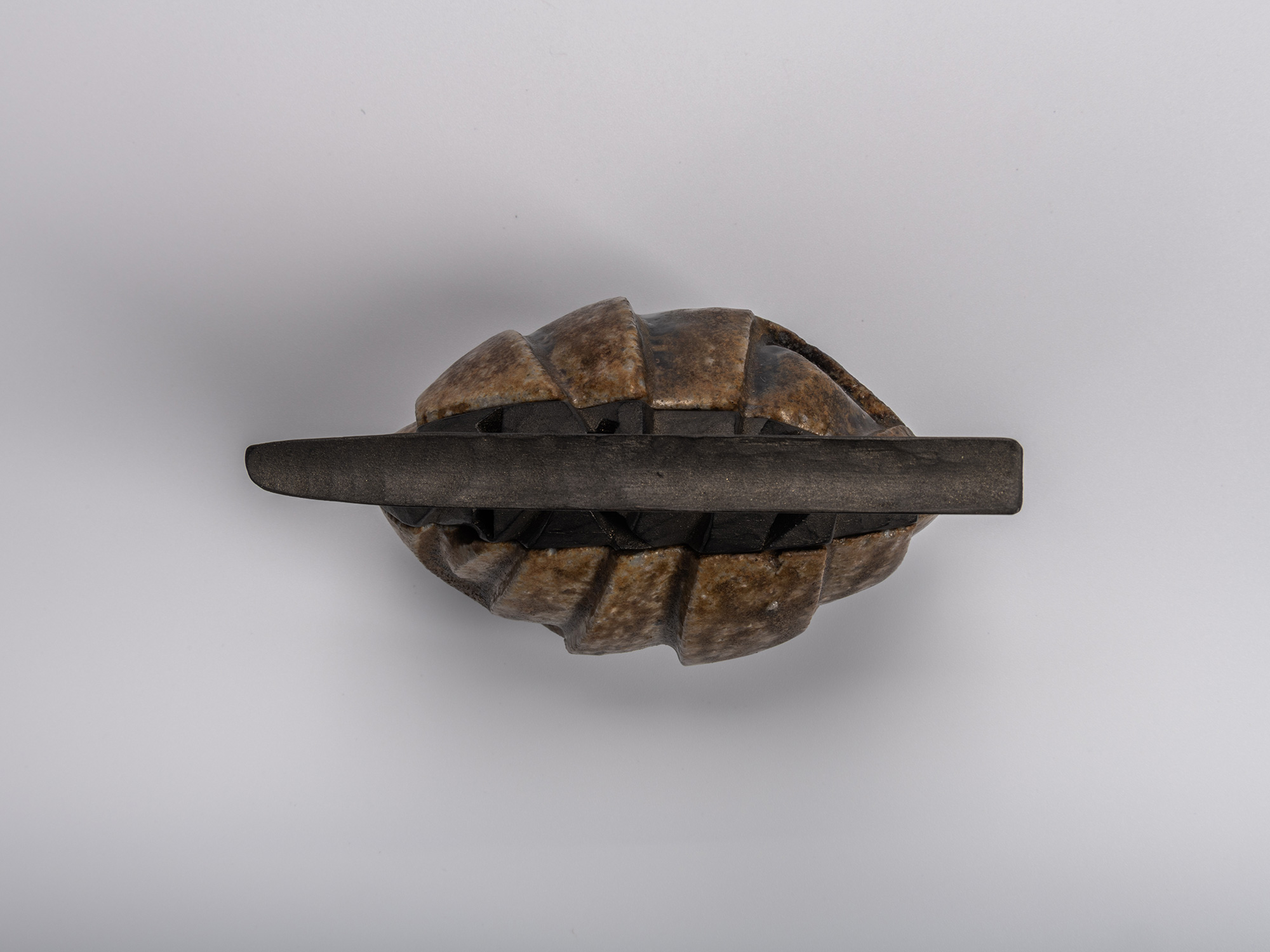 Aerial view of the Black Incense Burner (kōro) by artist Ryuichi Kakurezaki, showing the dark,...