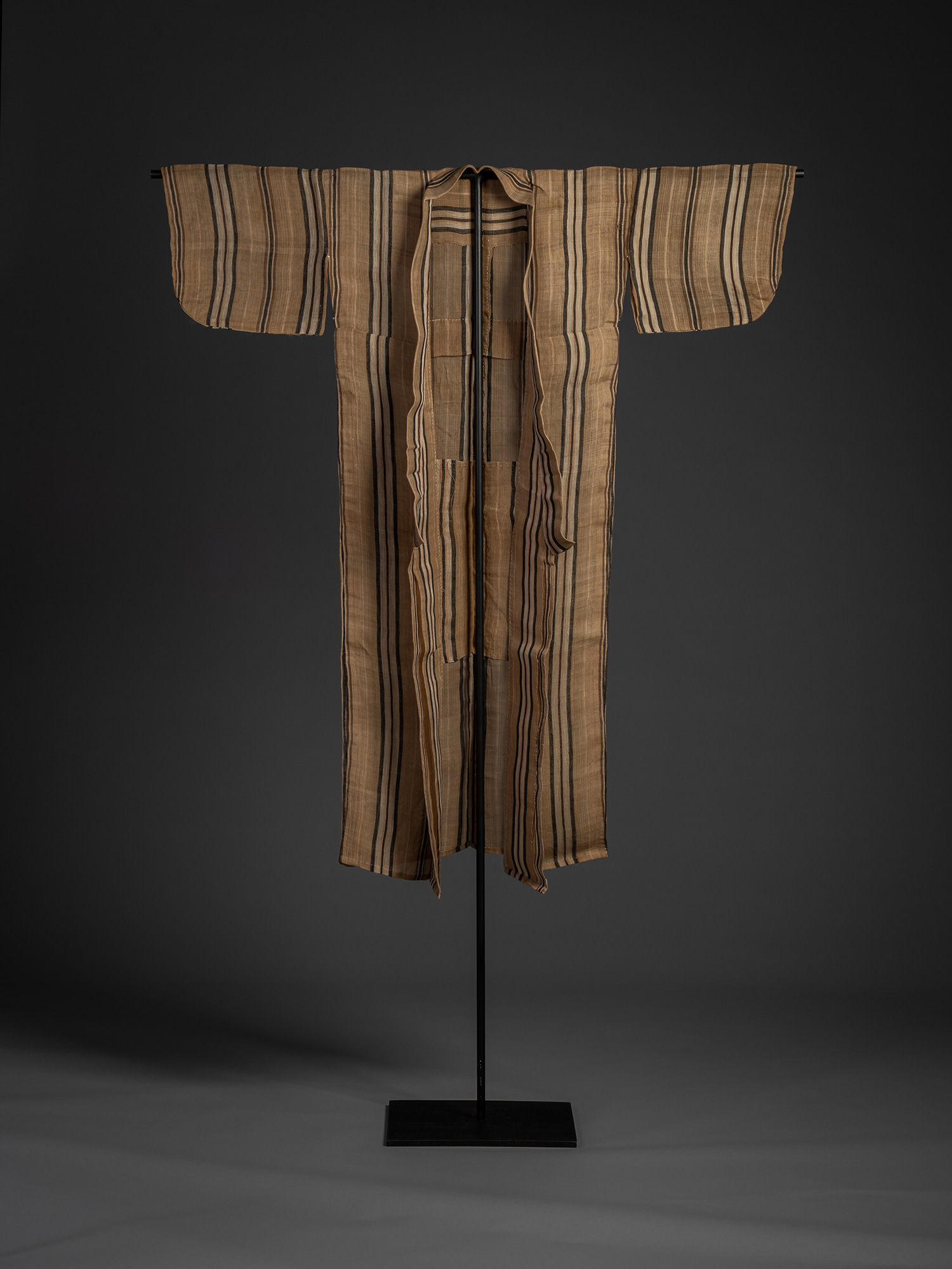 Late 19th–early 20th century bashōfu kimono woven from banana fiber and cotton, dyed with safflower,...