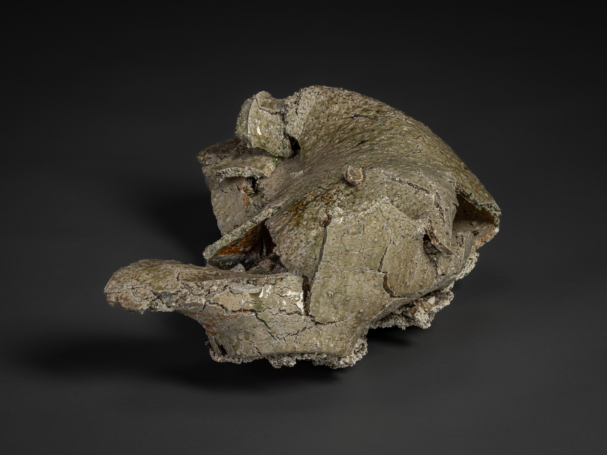 Broken Flower Vase by Shiro Tsujimura, sculptural Iga ware with deliberately fractured, collapsed...