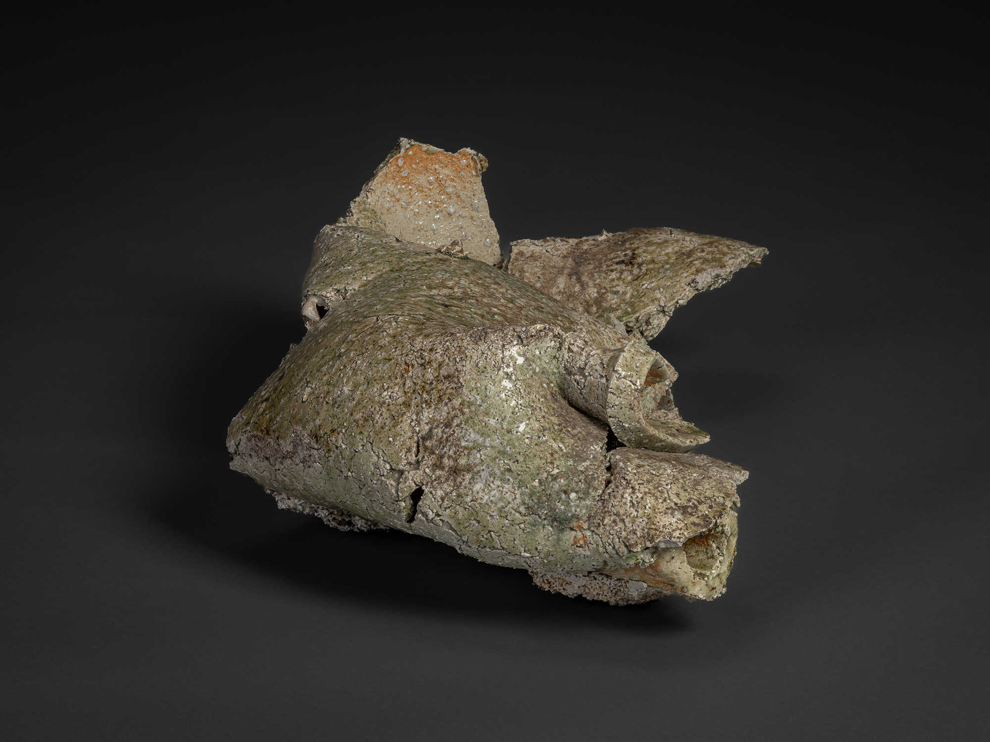 Broken Flower Vase by Shiro Tsujimura, sculptural Iga ware with deliberately fractured, collapsed...