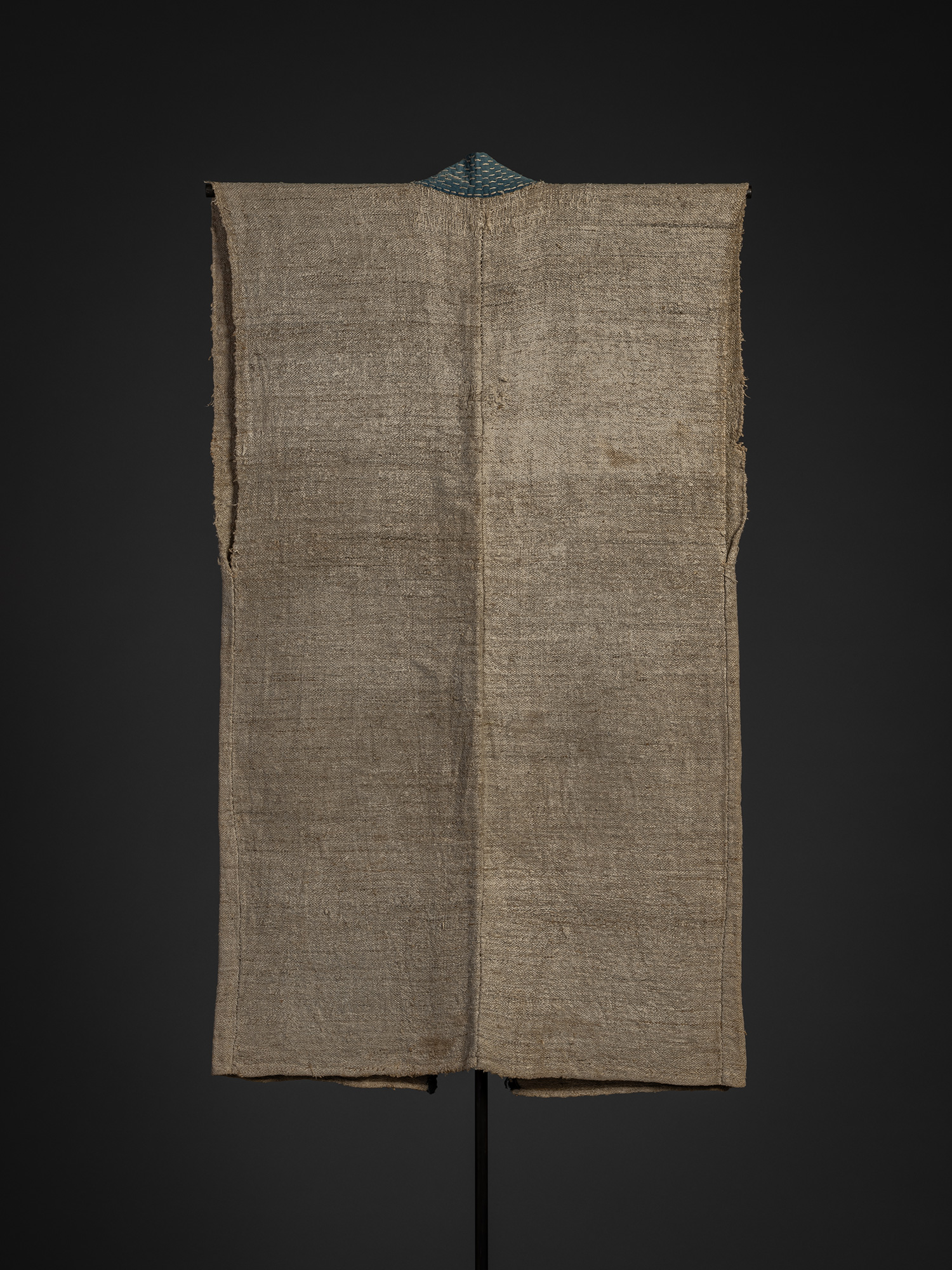 Back of Late 19th-century okusozakkuri garment made of hemp and cotton, featuring a simple rectangular...