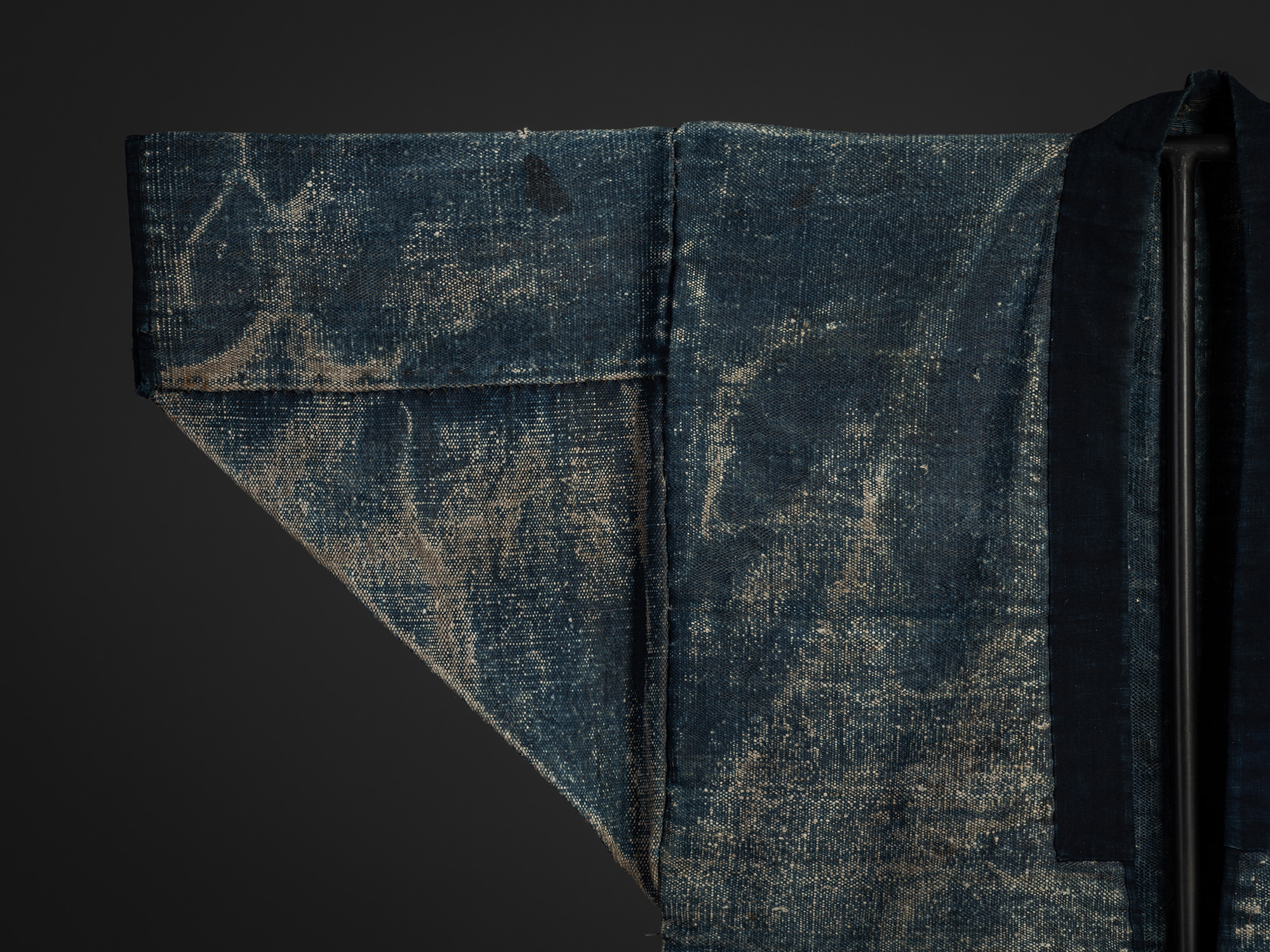 Detail of the front right sleeve of a late 19th-century Japanese otsuzure donza monk’s robe, made...