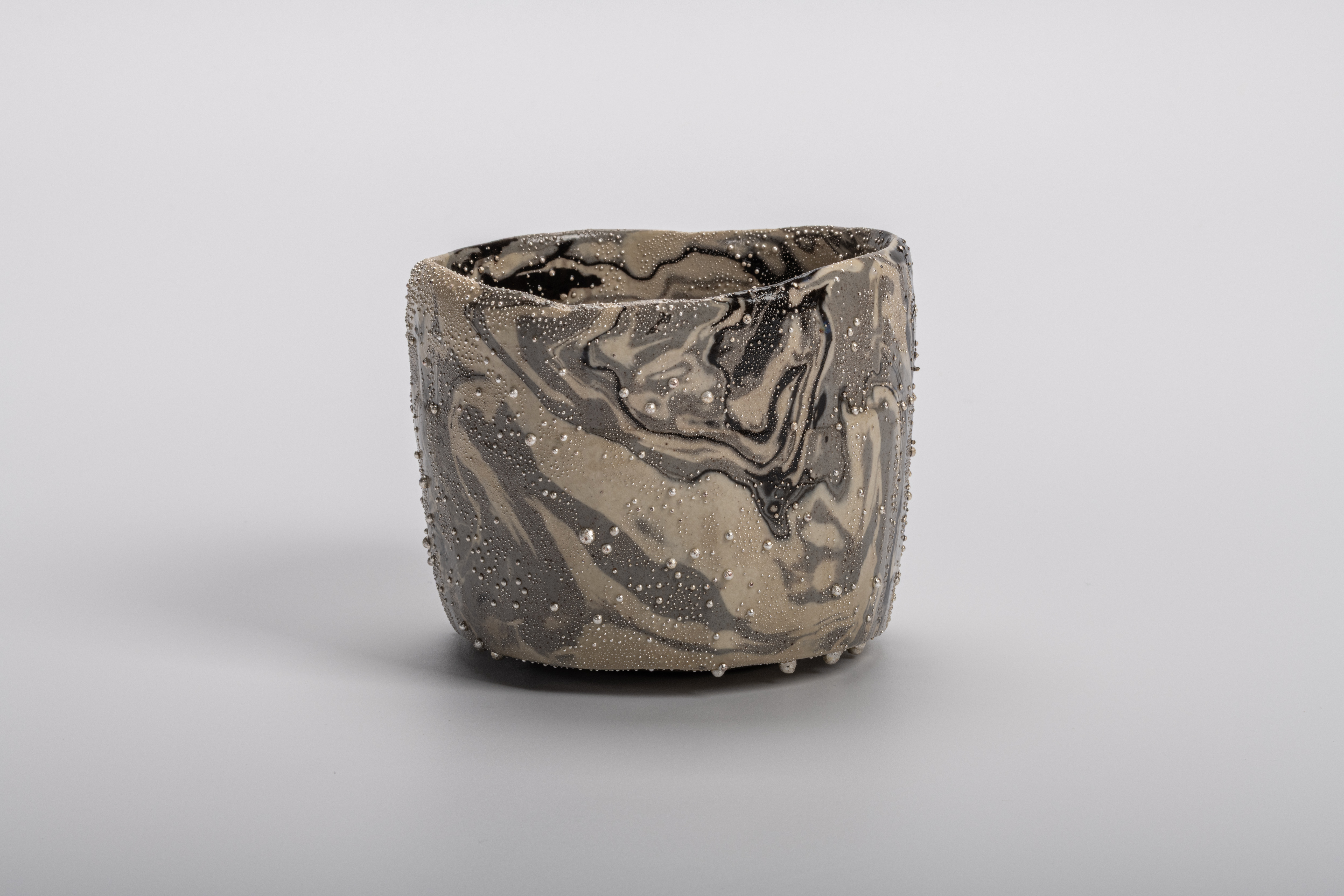 Takahiro Kondo “Wave Bowl: Tsunami” tea bowl with undulating rim, marbled black and gray glaze,...