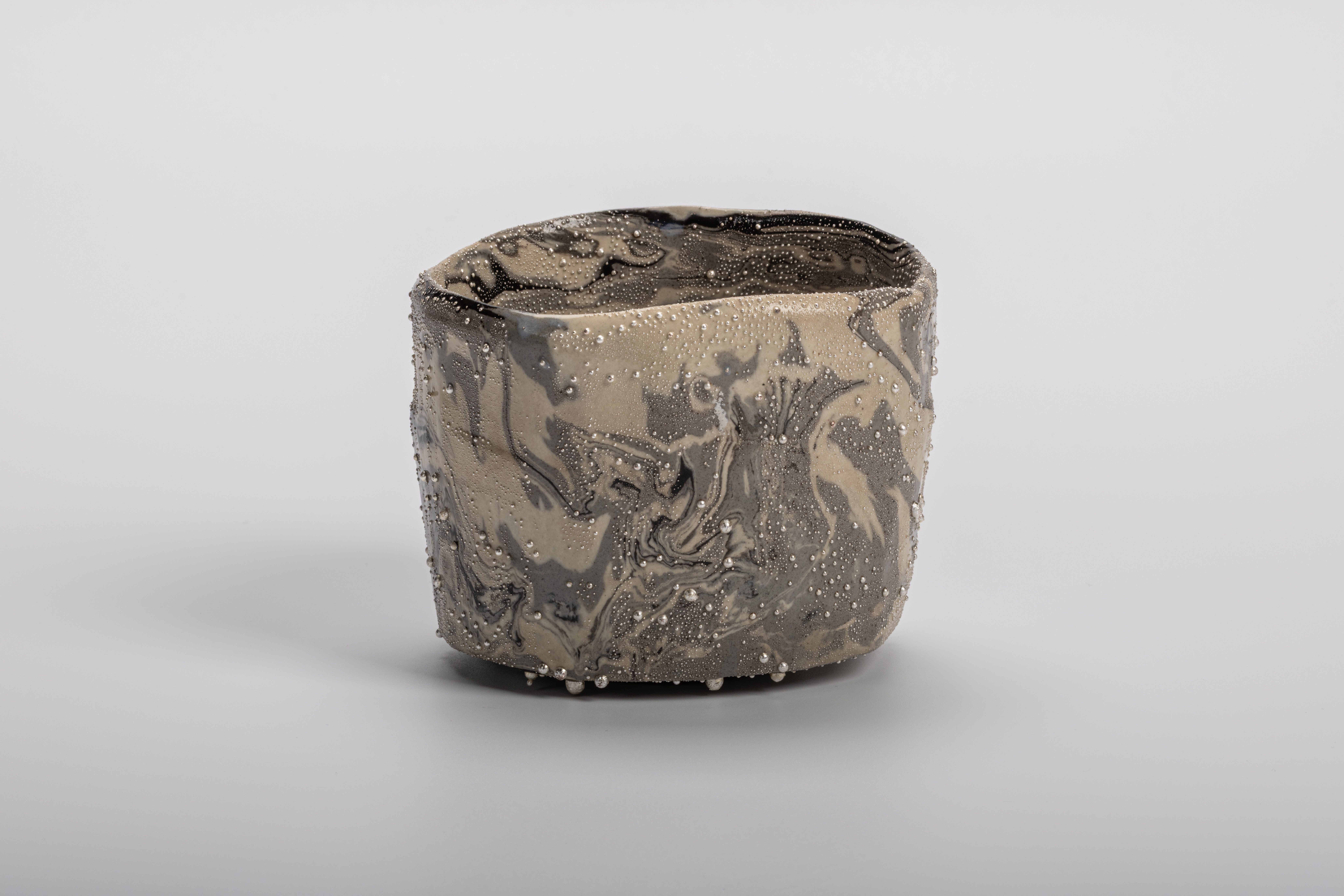 Takahiro Kondo “Wave Bowl: Tsunami” tea bowl with undulating rim, marbled black and gray glaze,...