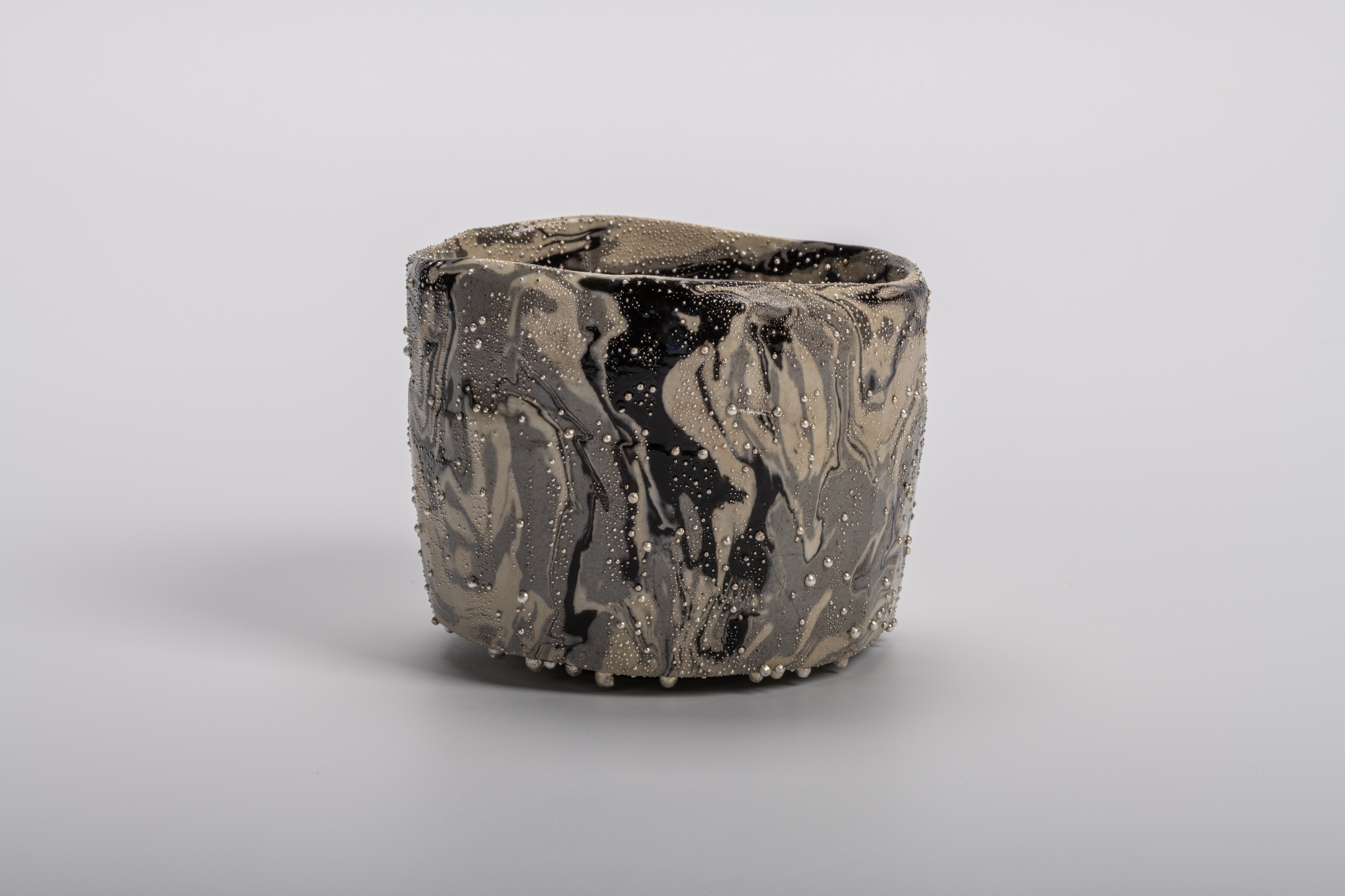 Takahiro Kondo “Wave Bowl: Tsunami” tea bowl with undulating rim, marbled black and gray glaze,...