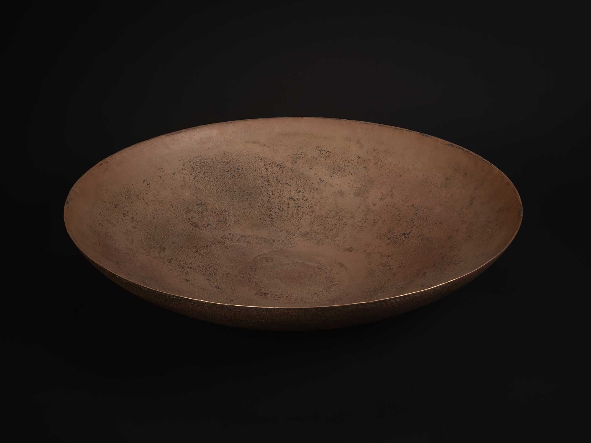 Bronze No. 21 by Hatakeyama, a shallow, wide bronze bowl viewed from above, with a gently sloping...