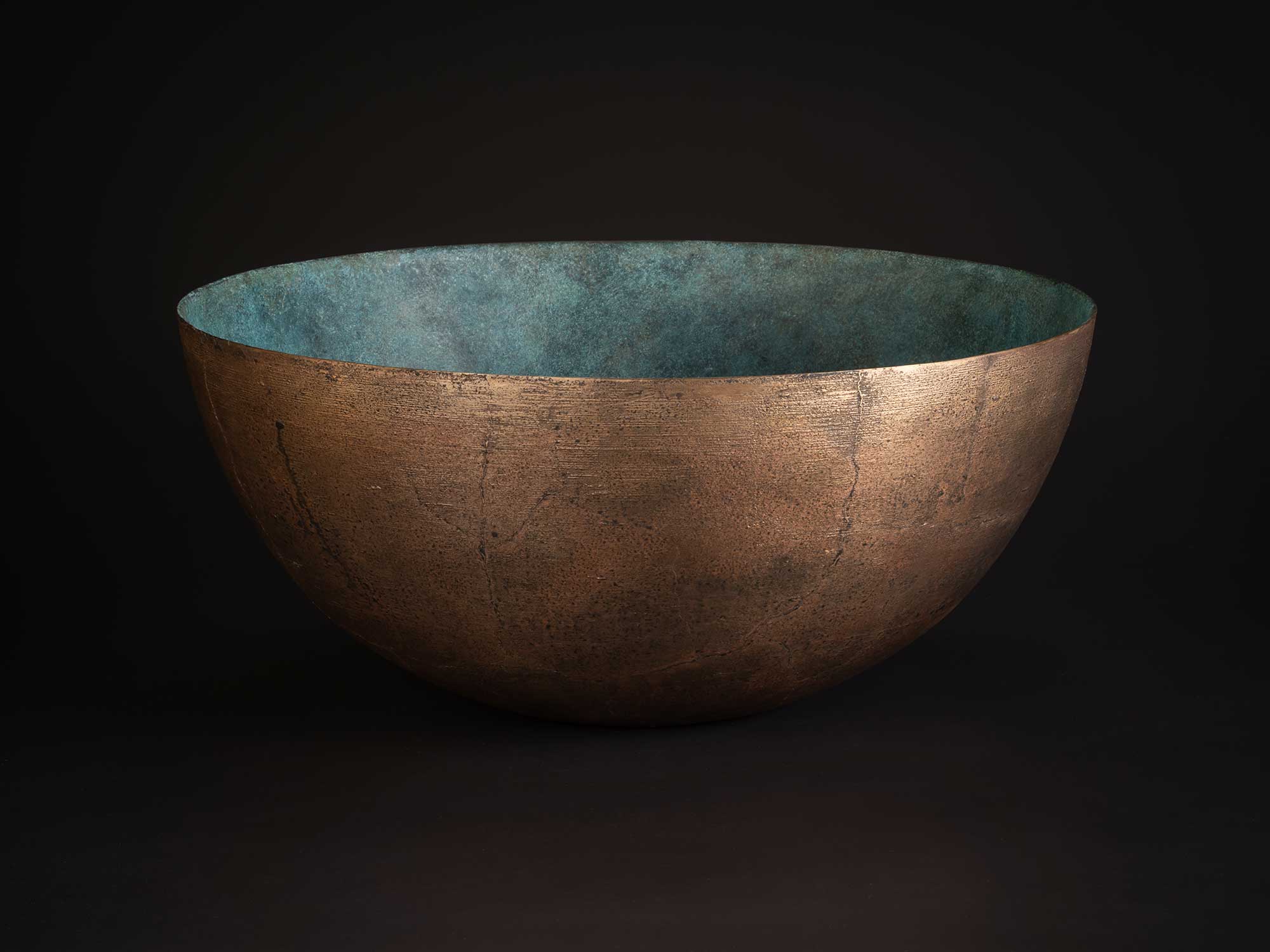 Bronze No. 22 by Hatakeyama, a wide, hemispherical bronze bowl with a gently tapering profile,...