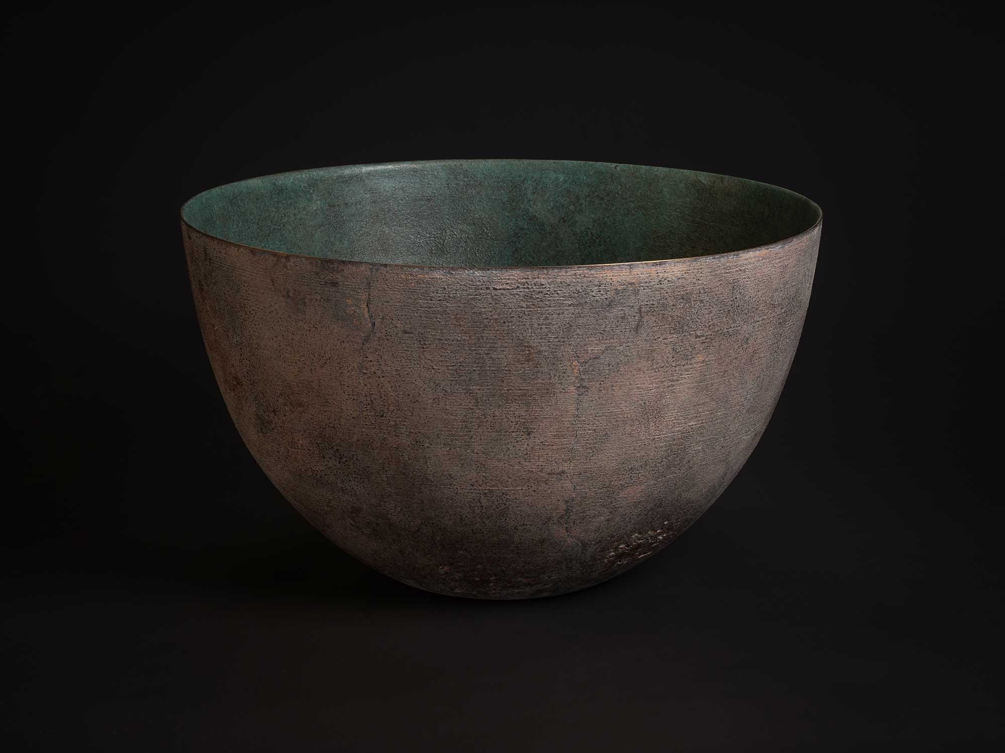 Bronze No. 2 by Koji Hatakeyama, a wide hand-formed bronze vessel with a low rounded body and broad...