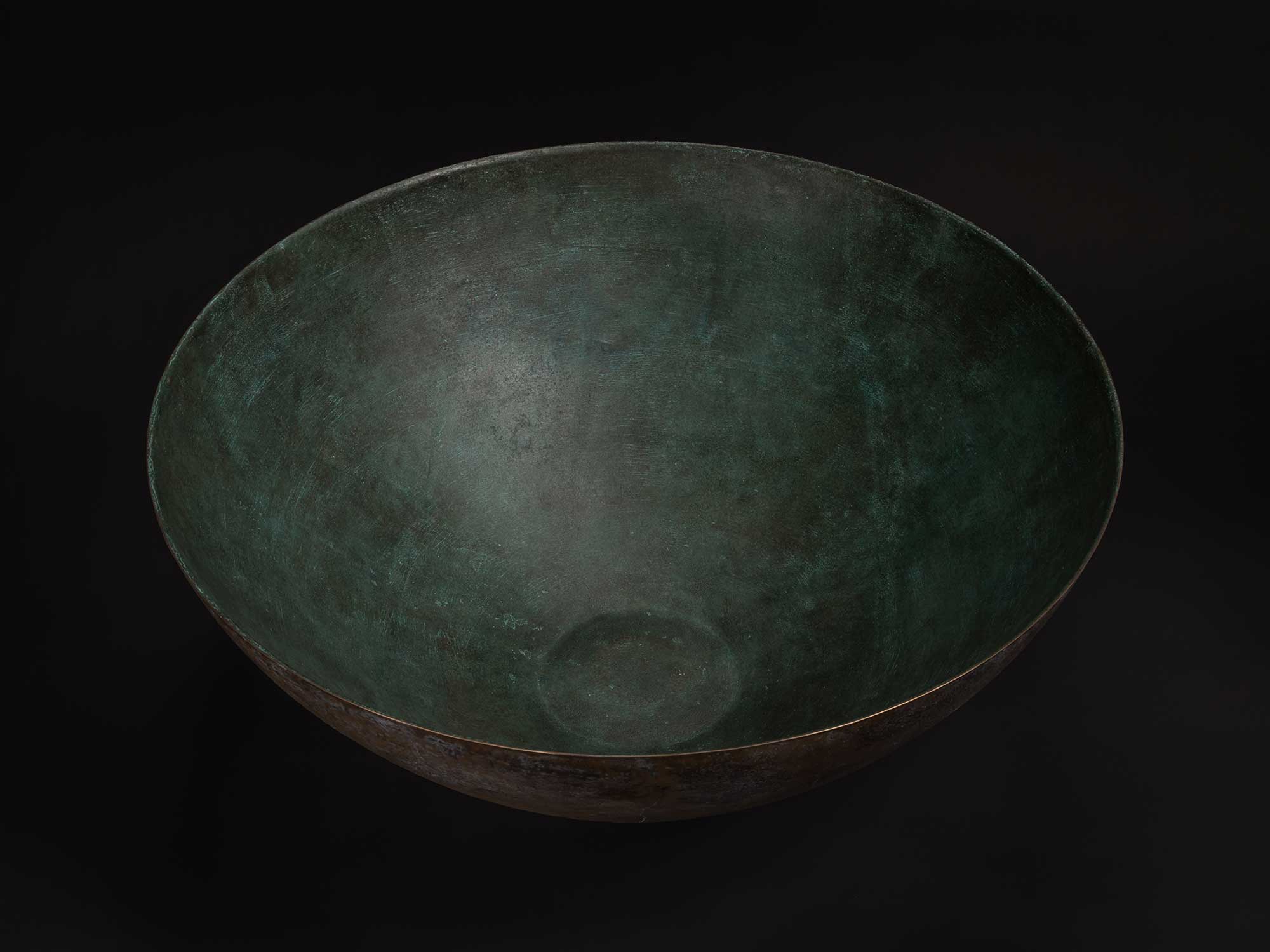Shallow, wide bronze bowl titled Bronze No. 24 by Koji Hatakeyama, with a gently flaring rim and...