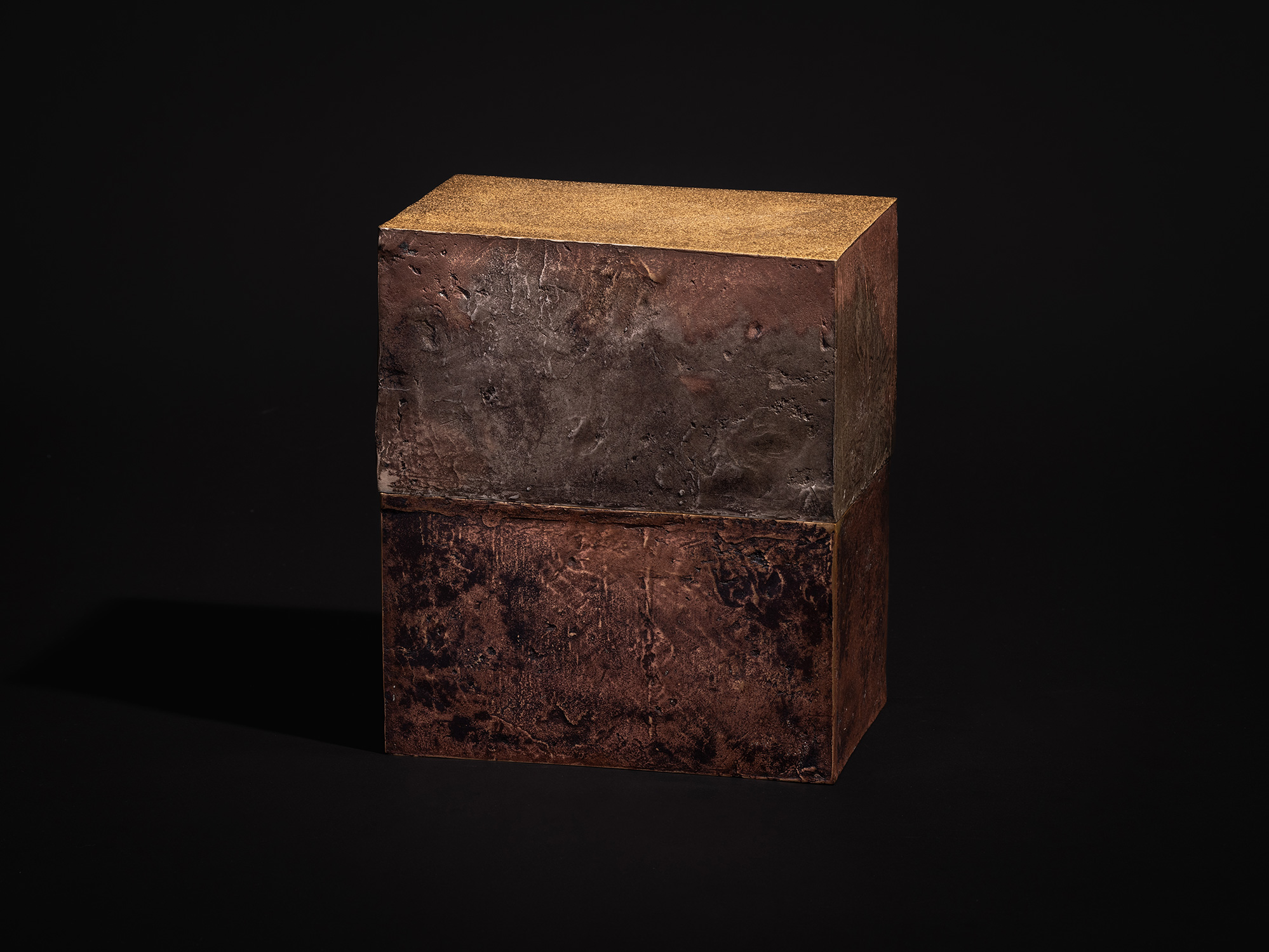 A small, square contemporary bronze box titled Doing Little - Small by Koji Hatakeyama, photographed...