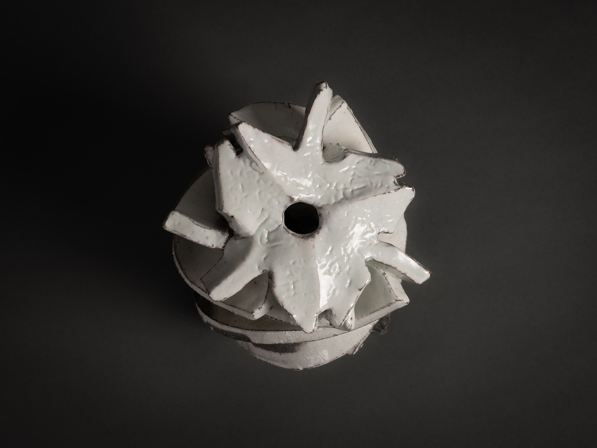 Aerial view of Kohiki Sculptural Form by Shōzō Michikawa showing spiraling ceramic bands encircling...