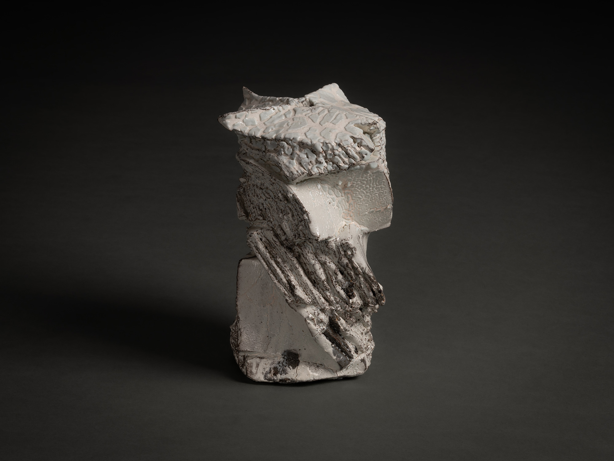 Kohiki Sculptural Form by Shōzō Michikawa is an abstract ceramic sculpture with an angular vertical...