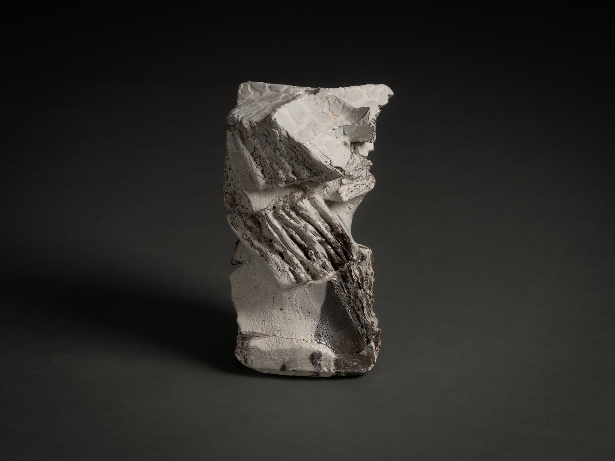 Kohiki Sculptural Form by Shōzō Michikawa is an abstract ceramic sculpture with an angular vertical...