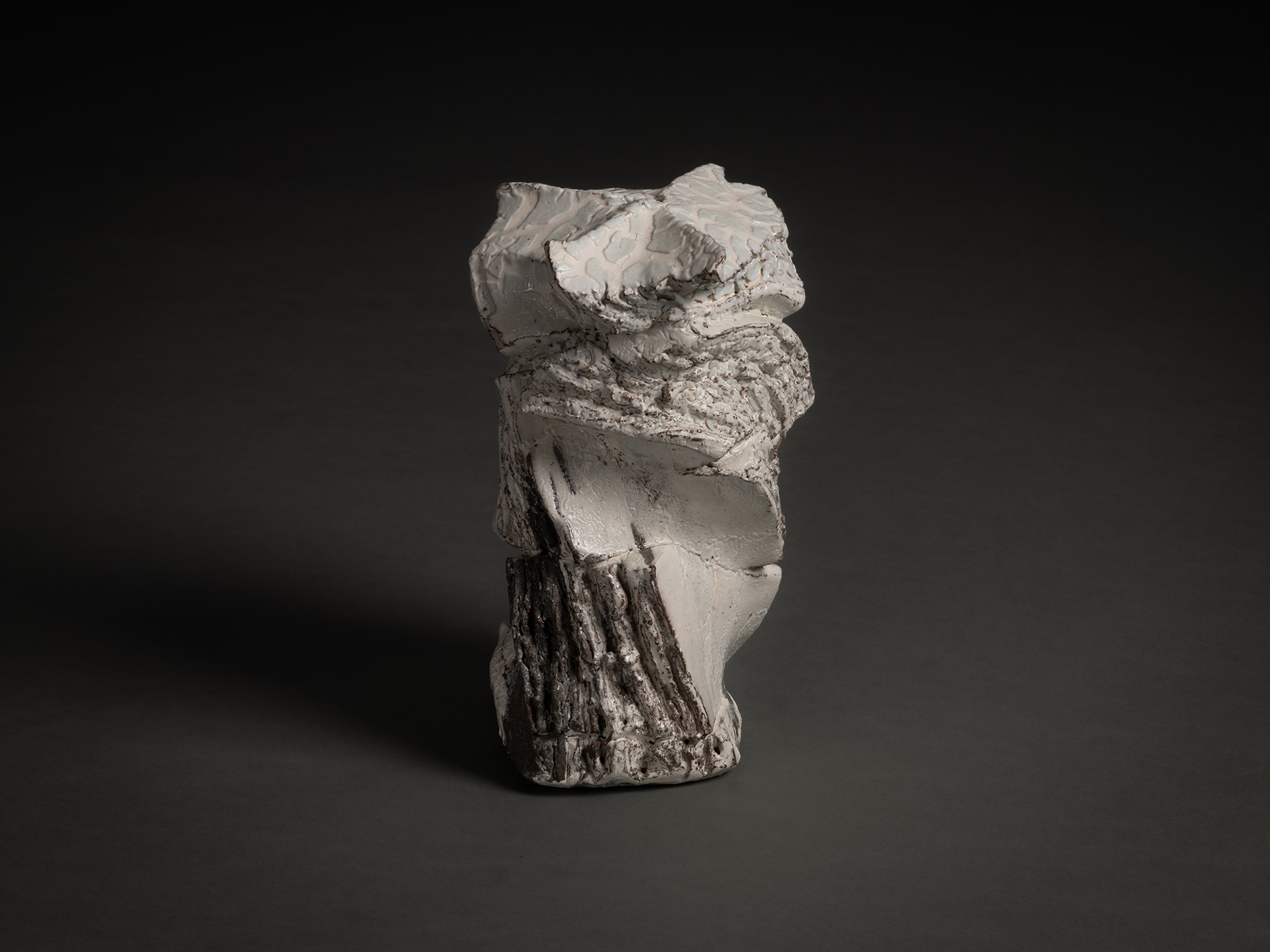 Kohiki Sculptural Form by Shōzō Michikawa is an abstract ceramic sculpture with an angular vertical...