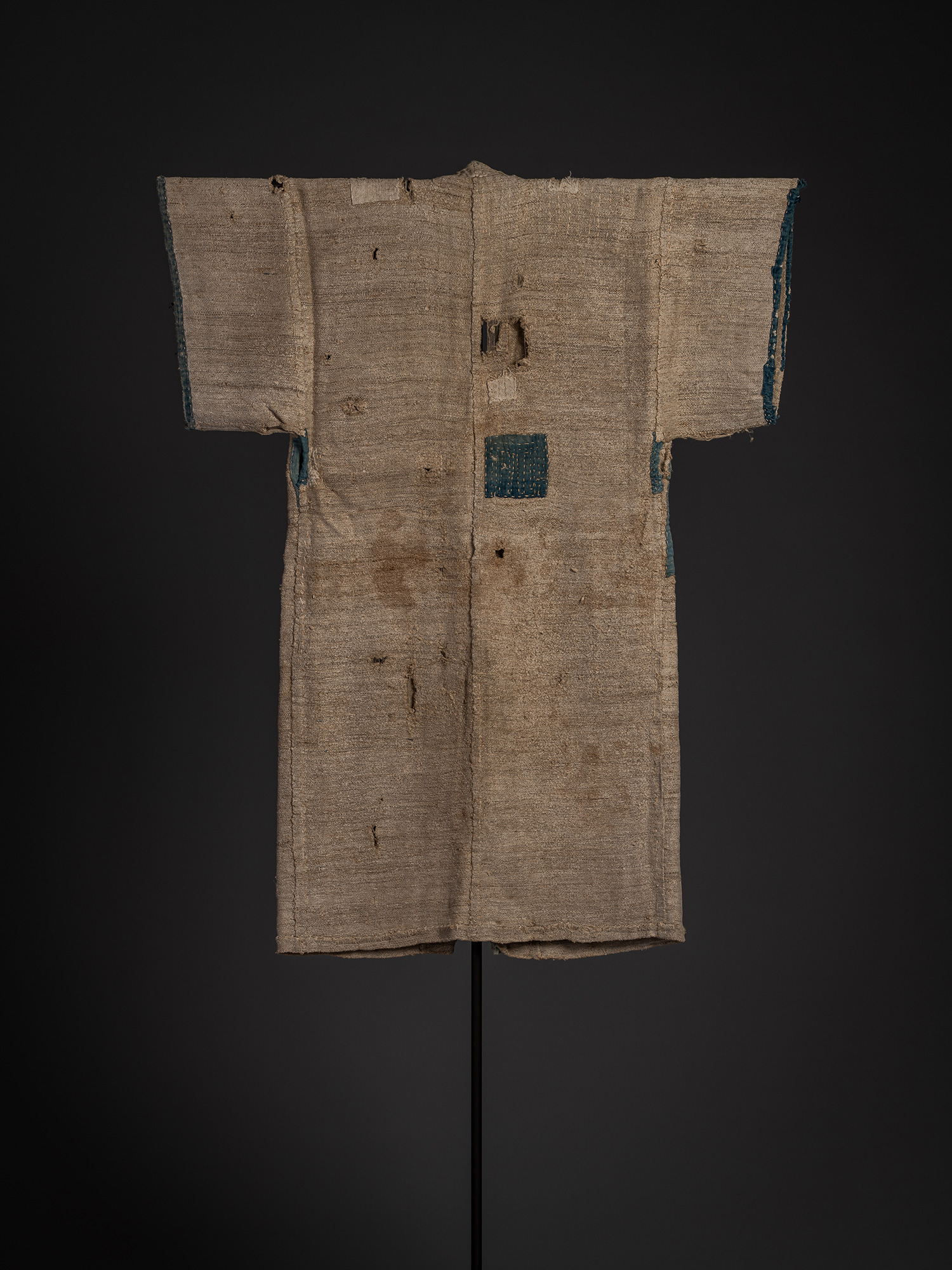 Back view of a late 19th-century okusozakkuri garment made from okuso (hemp waste), hemp fiber,...