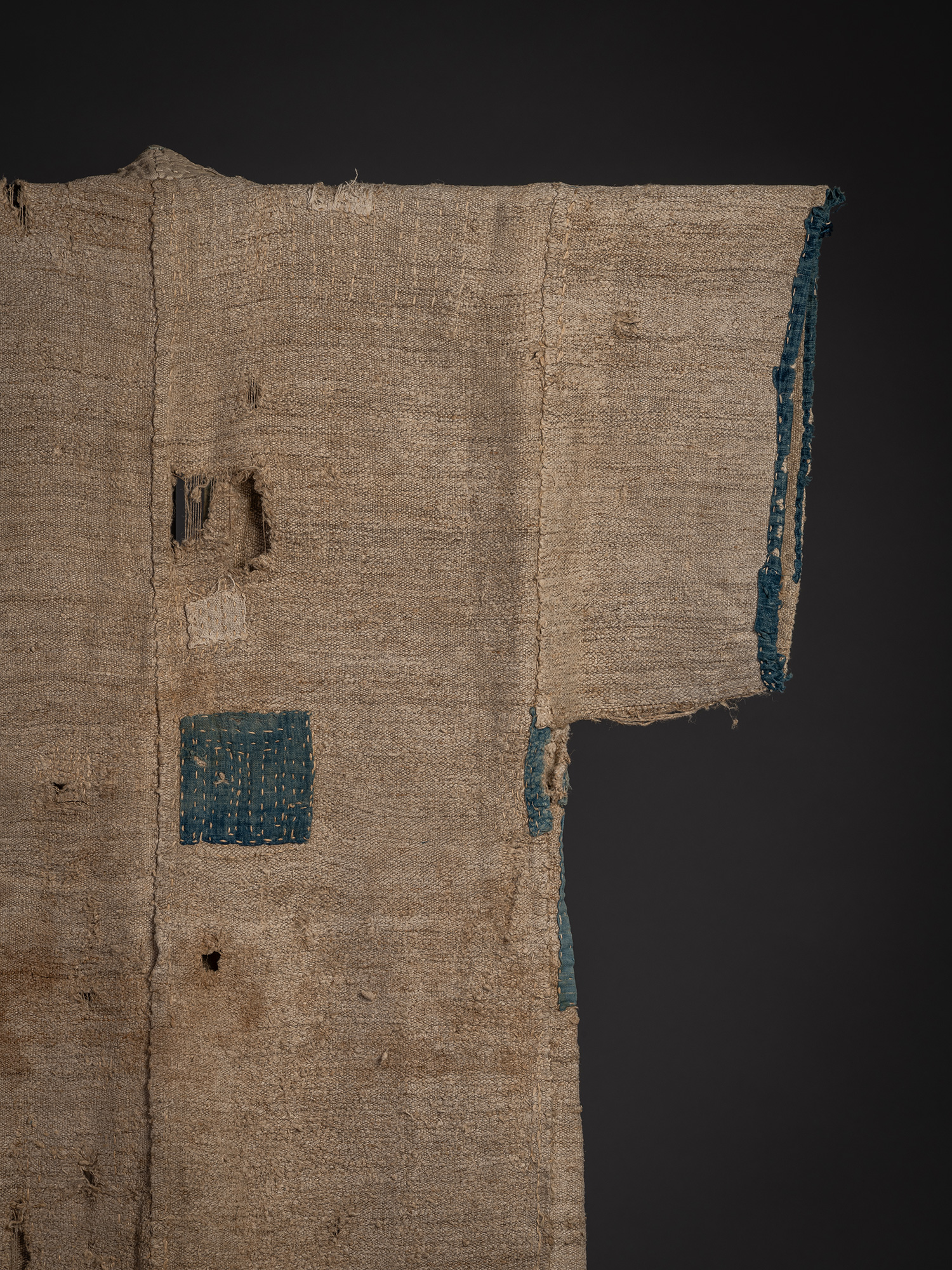 Detail of the back of a late 19th-century okusozakkuri garment made from okuso (hemp waste), hemp...