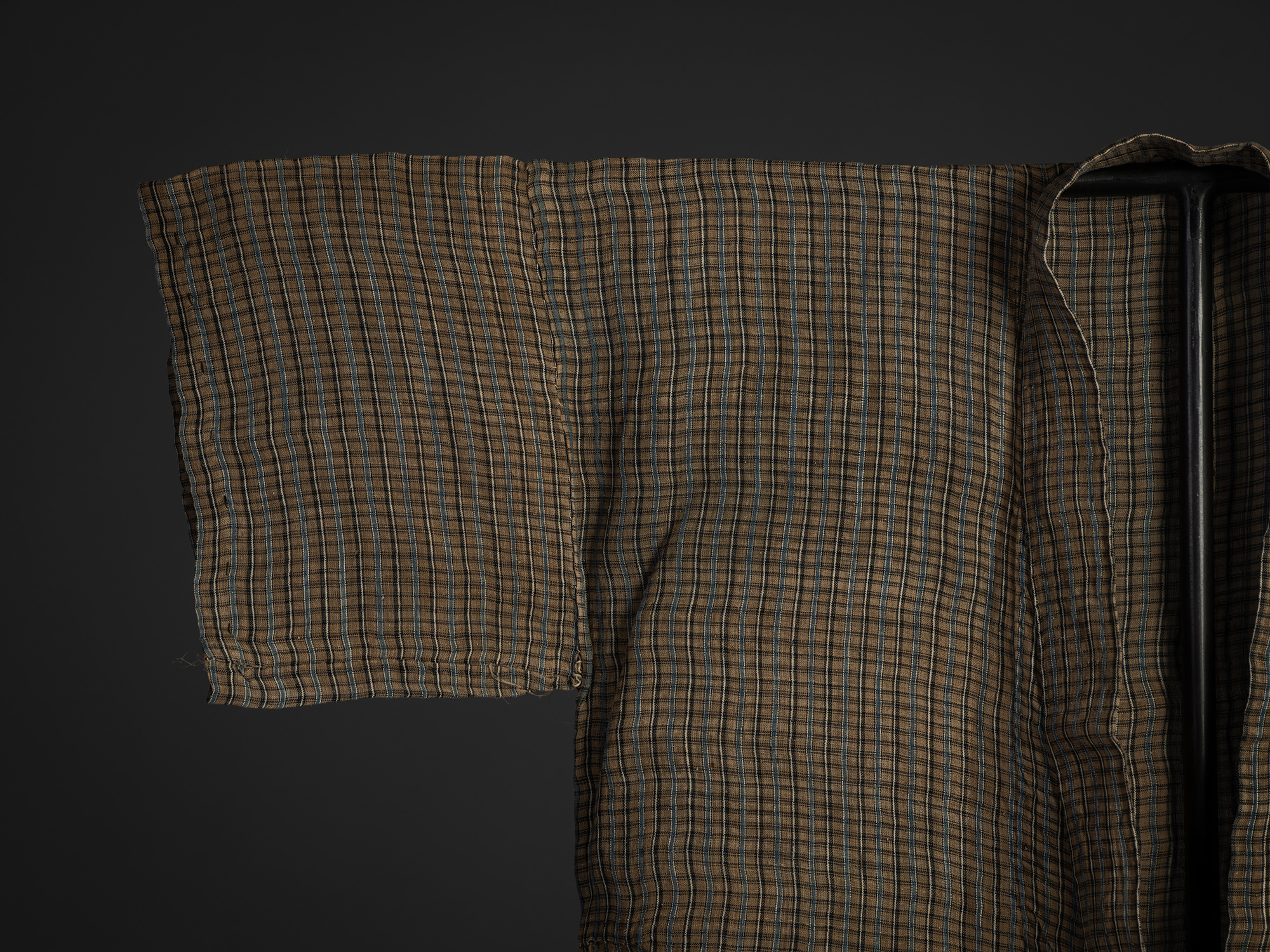 Close-up of the upper left front section of a bashōfu kimono woven from banana fiber and ramie....