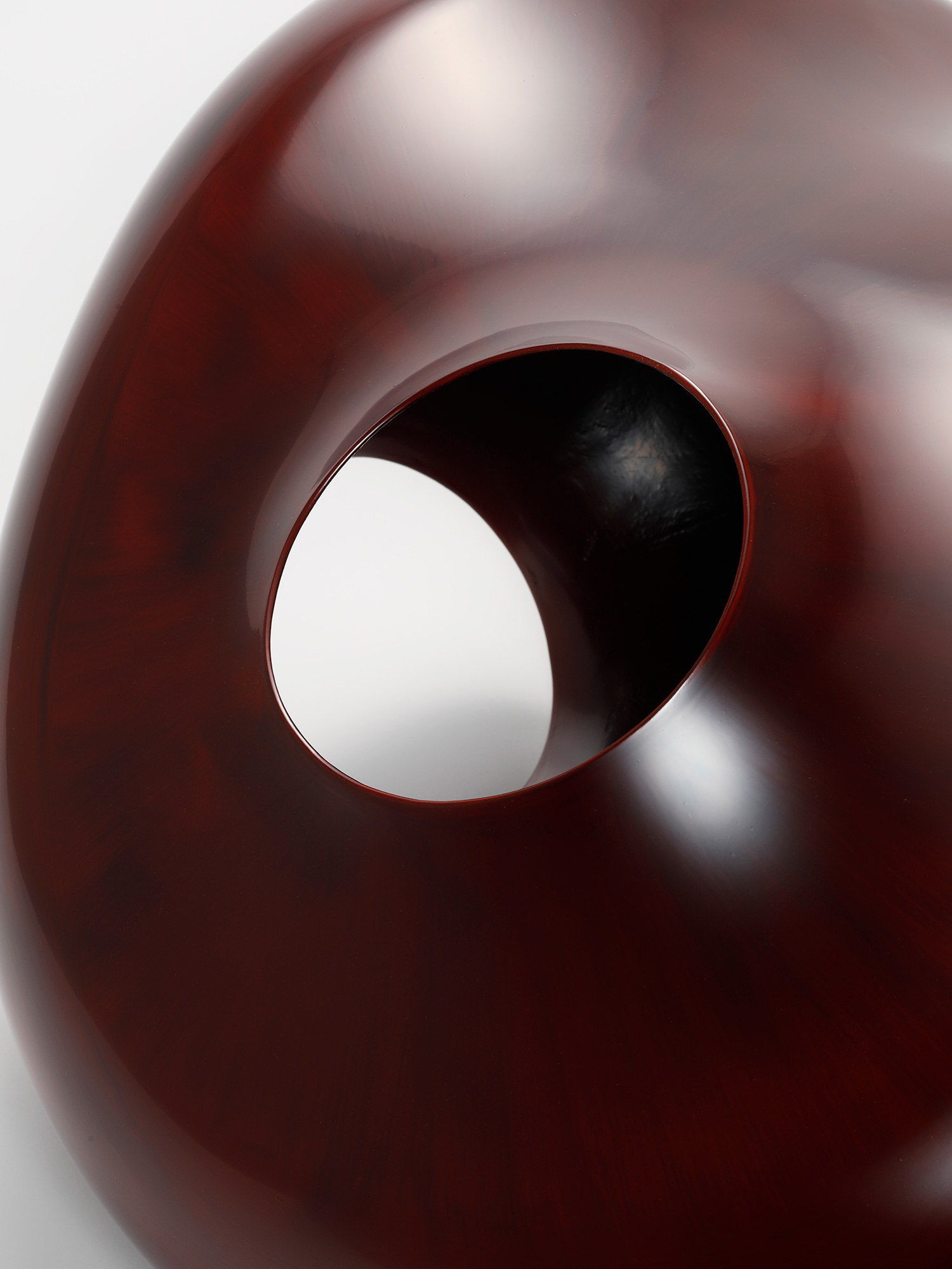 Detail view of Penetration by Genta Ishizuka showing one of the sculpture's large oval openings....