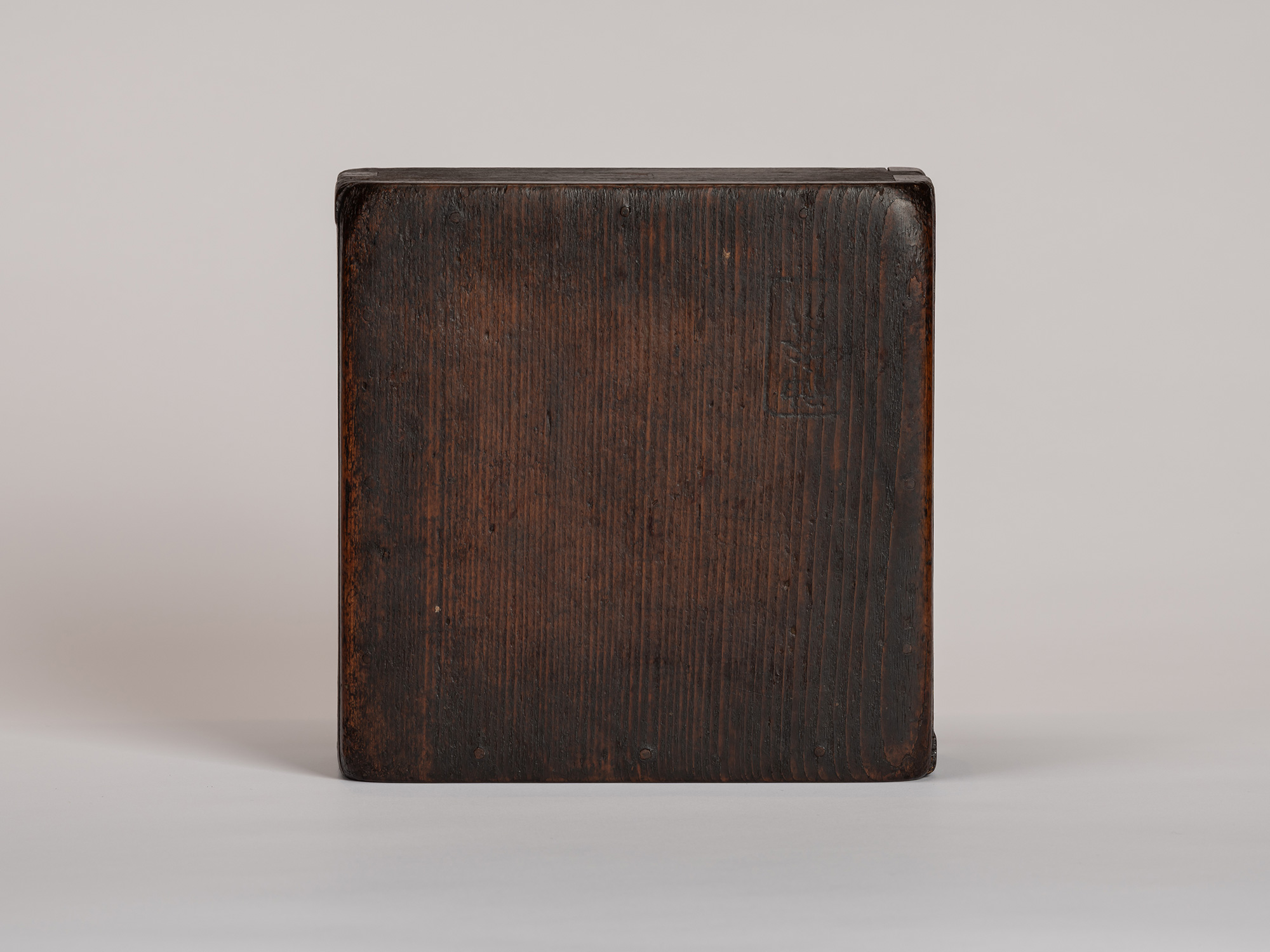 Reverse view of Untitled (Hung in a Box) #1 by Genta Ishizuka showing the back of the antique wooden...