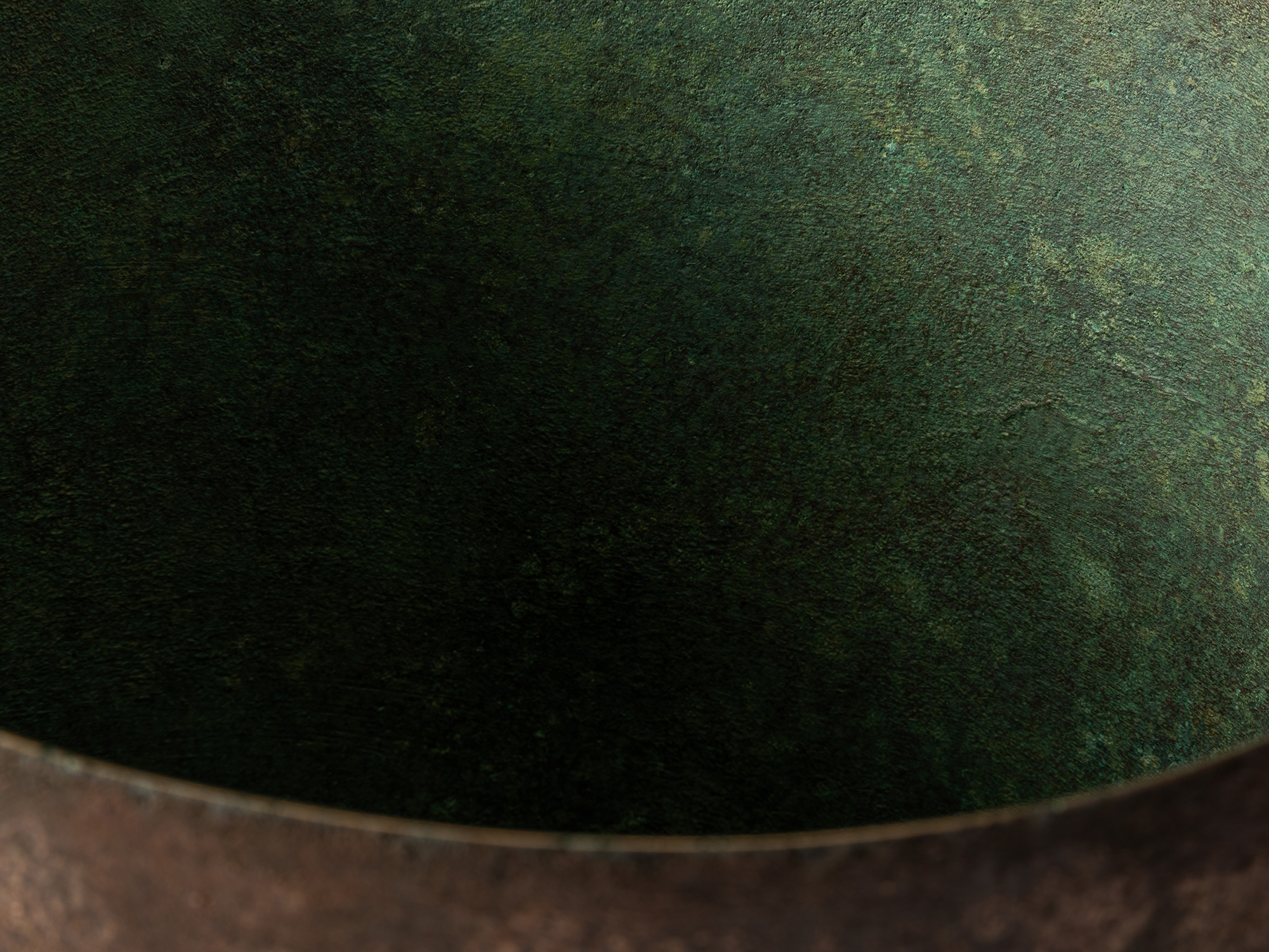 Detail of the interior of Koji Hatakeyama’s bronze as Bronze II No. 1, showing a finely textured...